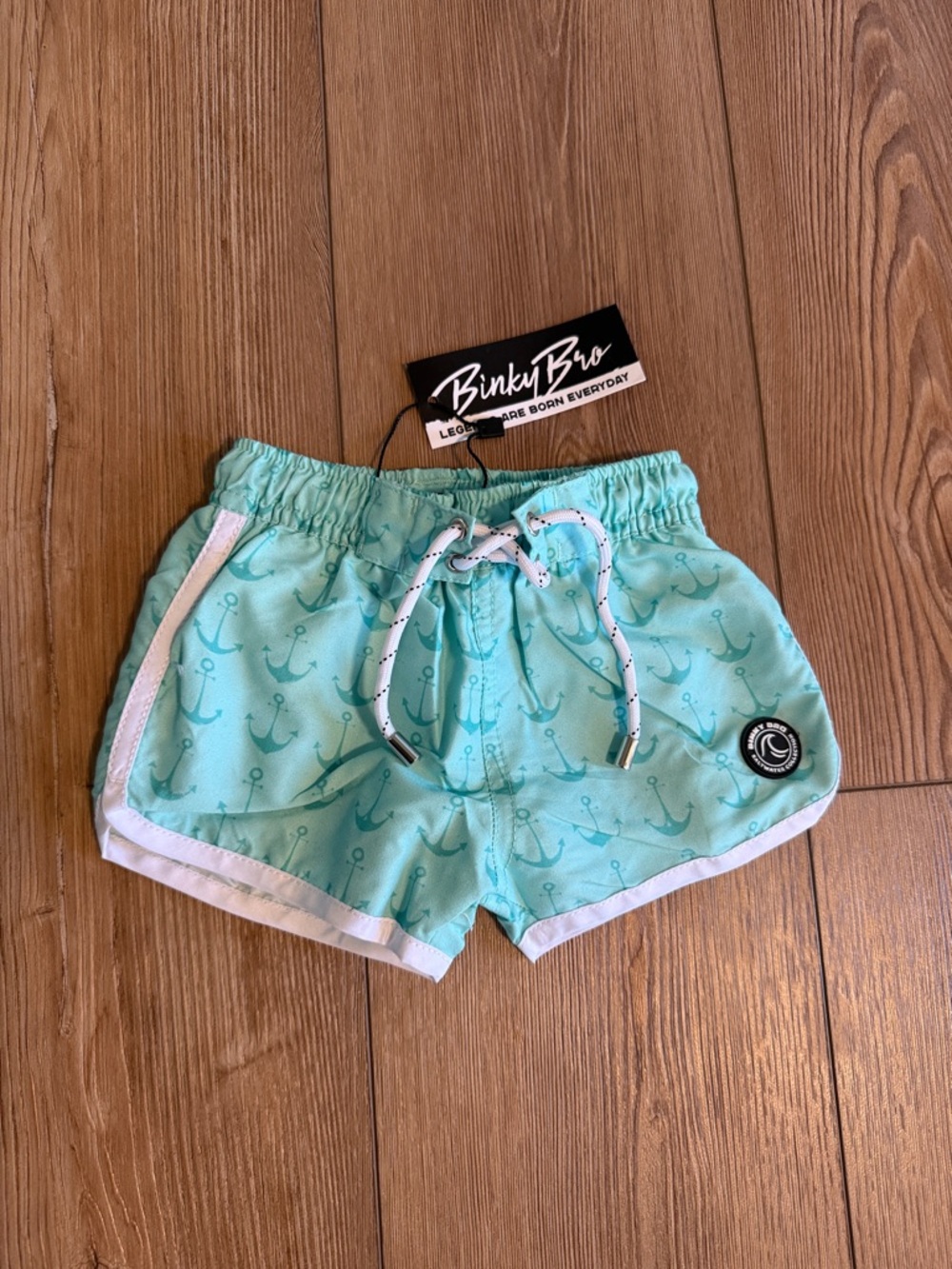 Kids Mint Anchor Swim Shorts